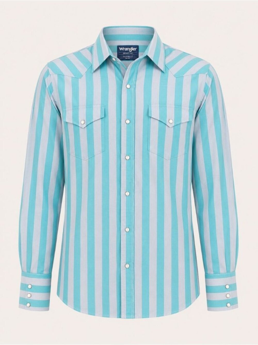 Vintage Wrangler Cowboy Cut Stripe Pearl Snap Western Shirt Aqua Gray 16-35 XLT